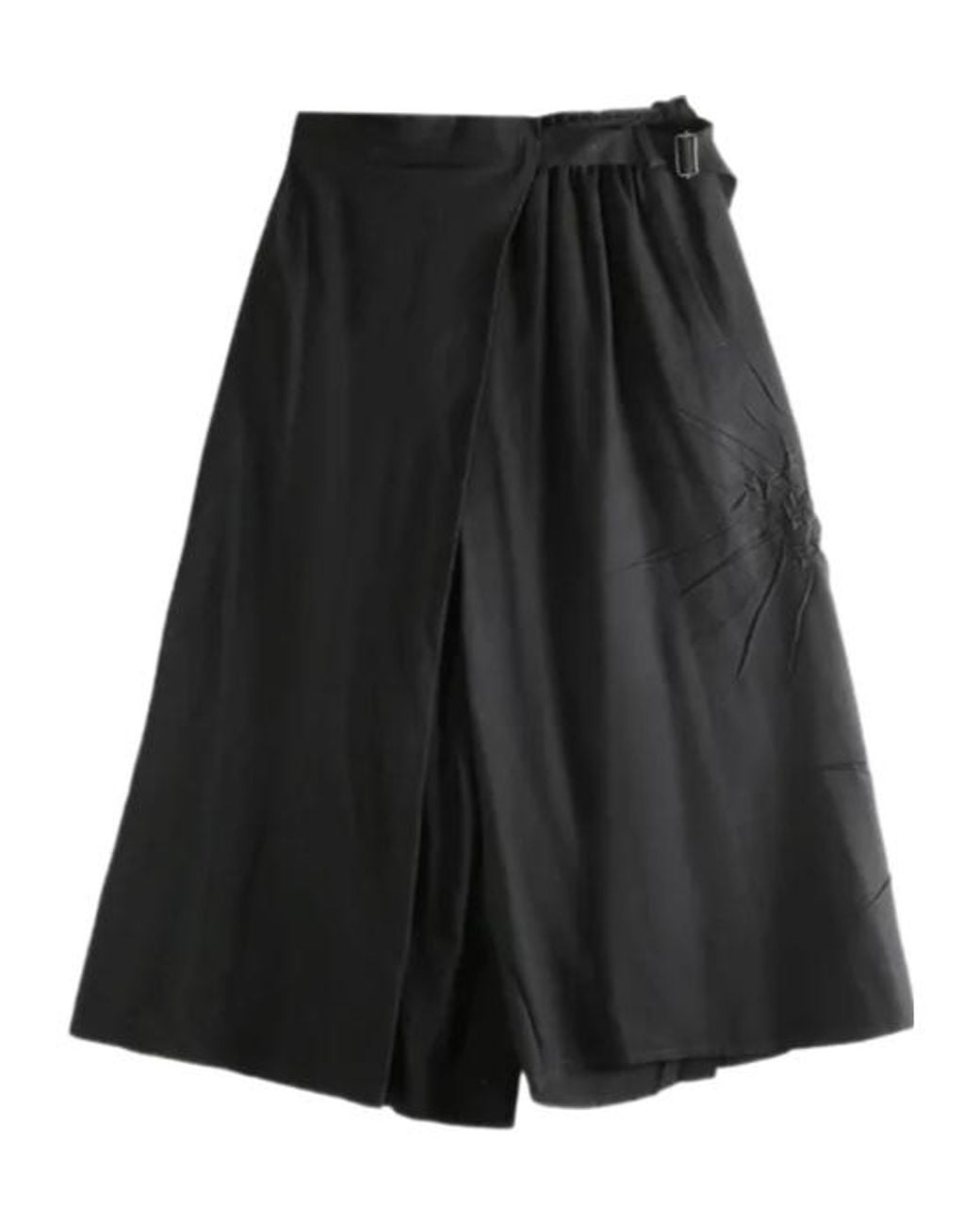 Yohji Yamamoto Black Wrap-Design Sunburst-Pleat Skirt
