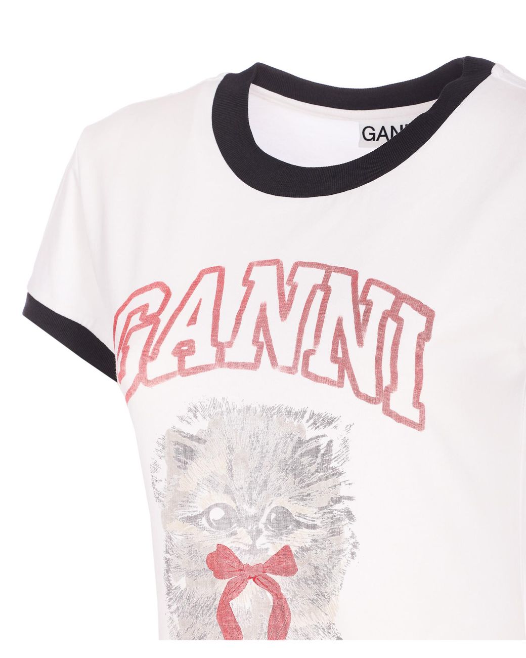 Ganni White Cropped Kitty T-Shirt