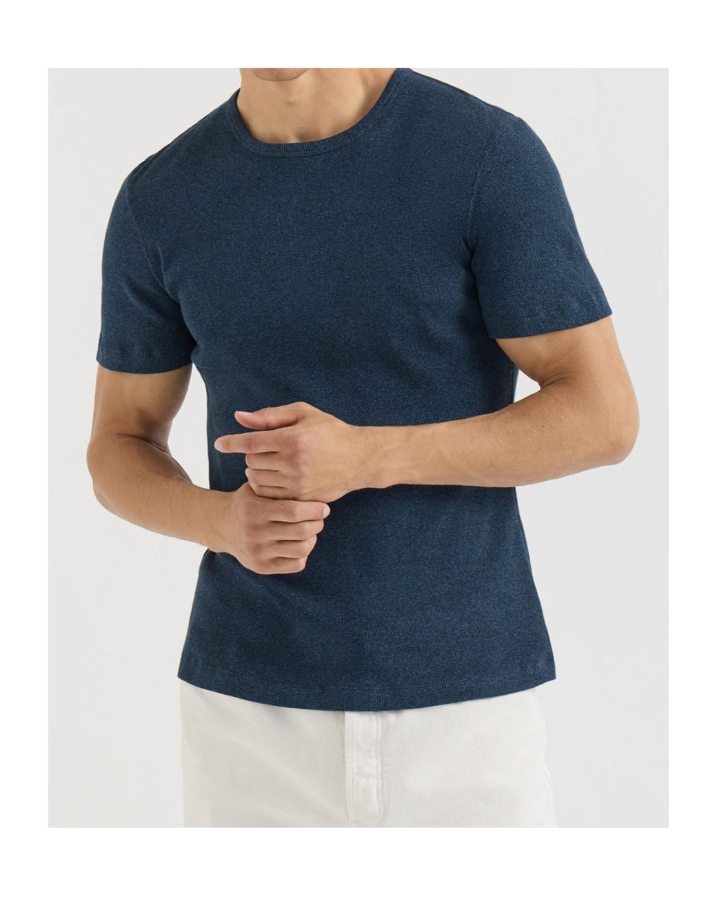 Brunello Cucinelli Blue Denim-Effect Ribbed Cotton Jersey Crew Neck T-Shirt for men
