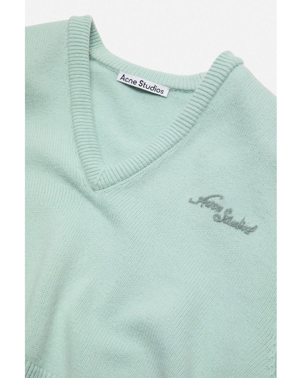 Acne Blue Logo Embroidered V-Neck Knitted Jumper