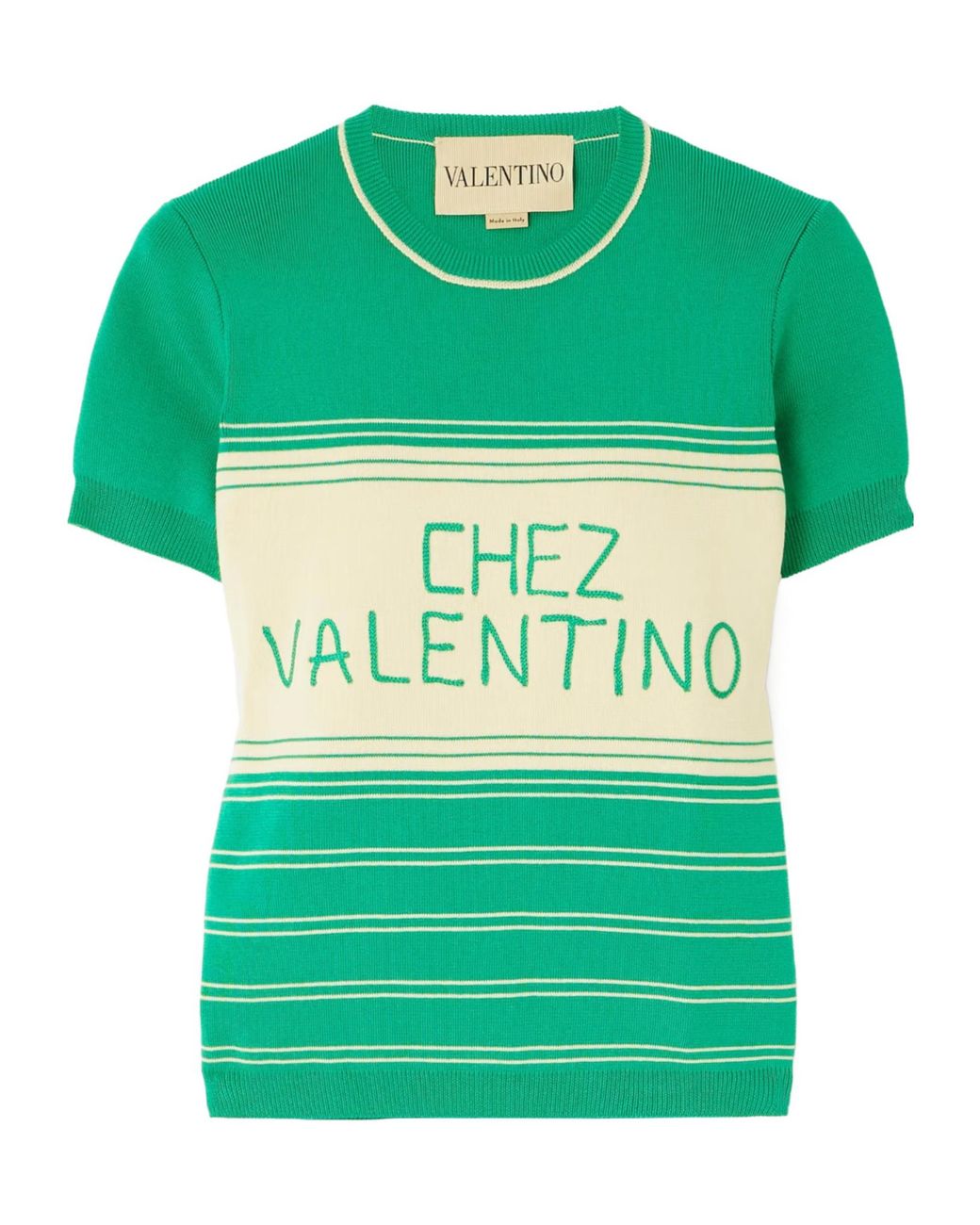 Valentino Green Stripe Detailed Crewneck Top