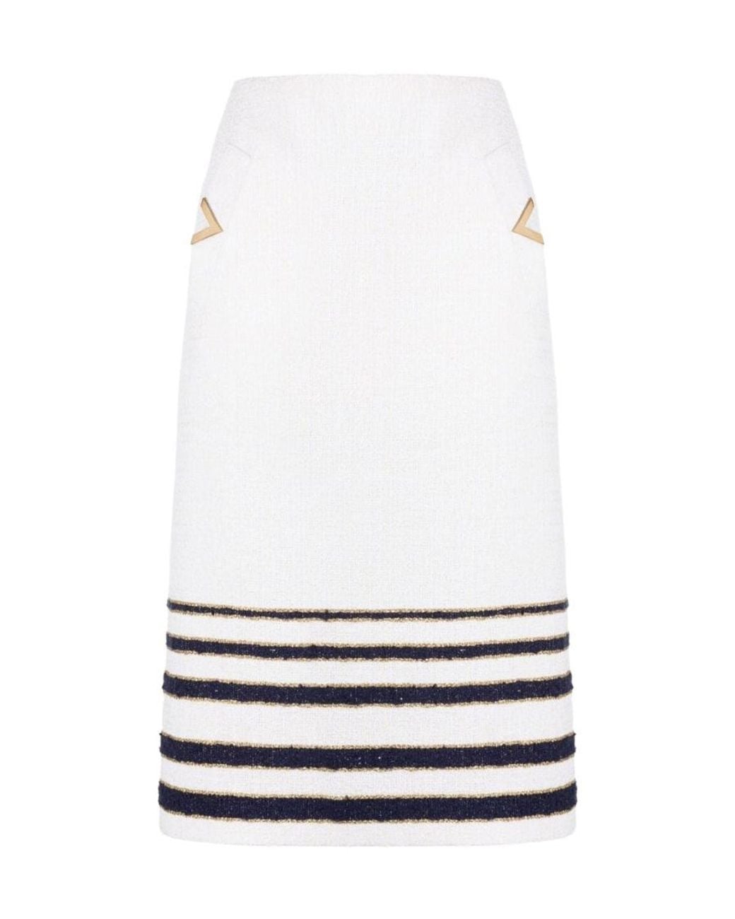 Valentino White Stripe Detailed Midi Skirt