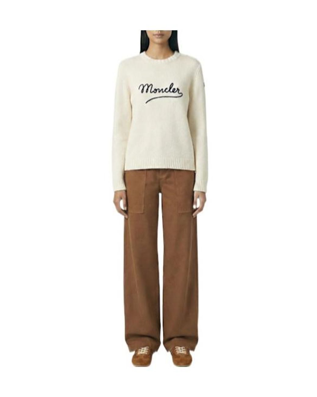 Moncler White Embroidered Logo Cotton Blend Sweater
