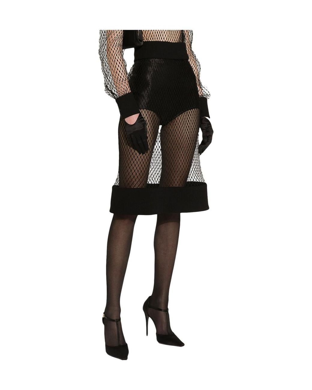 Dolce & Gabbana Black Marquisette High-Waist Satin Panties