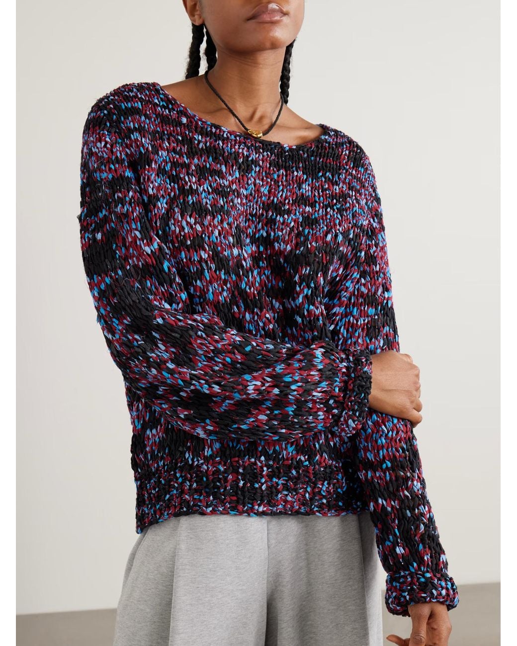 Dries Van Noten Blue Oversized Frayed Sweater