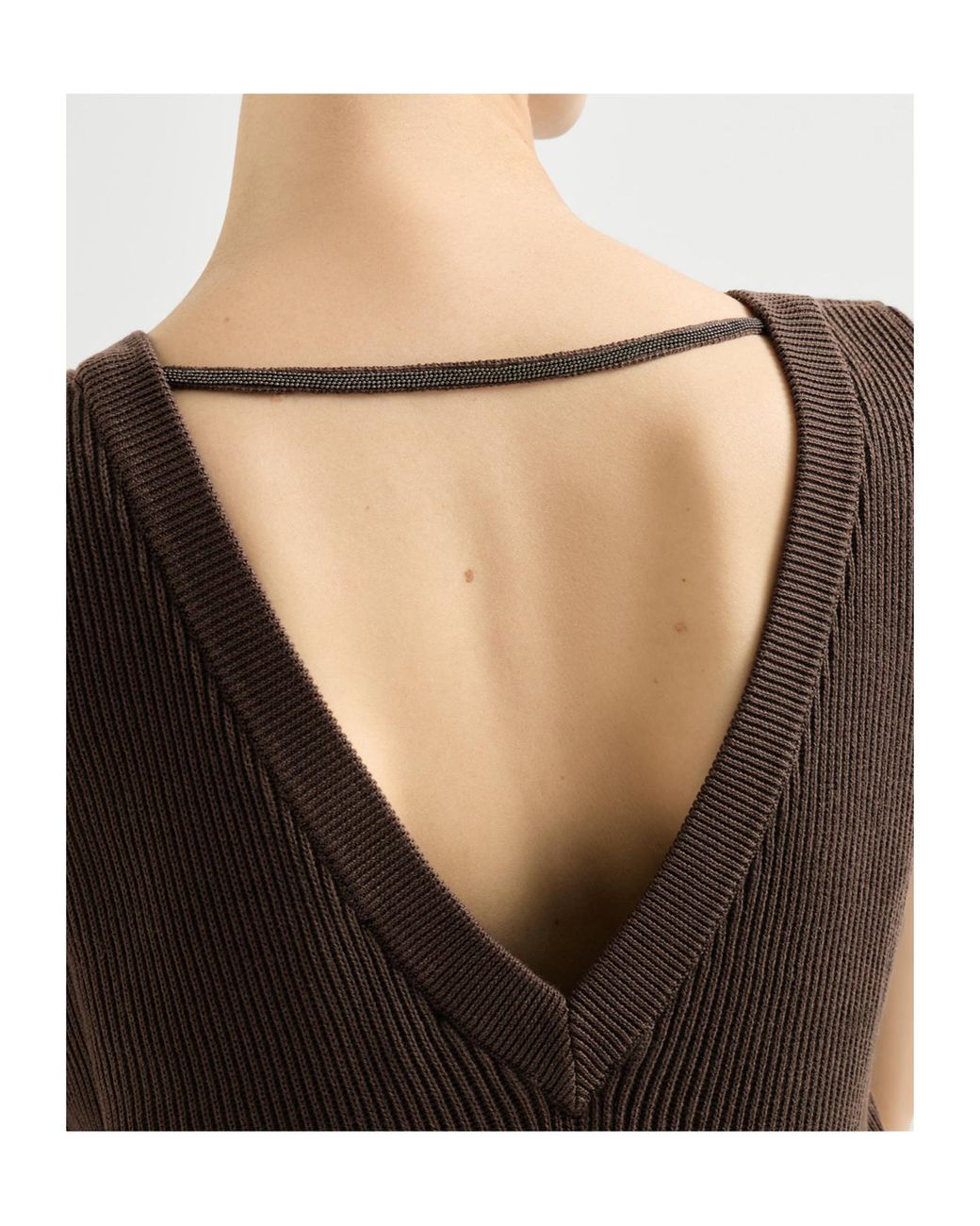 Brunello Cucinelli White Cotton Rib Knit Dress With Monili