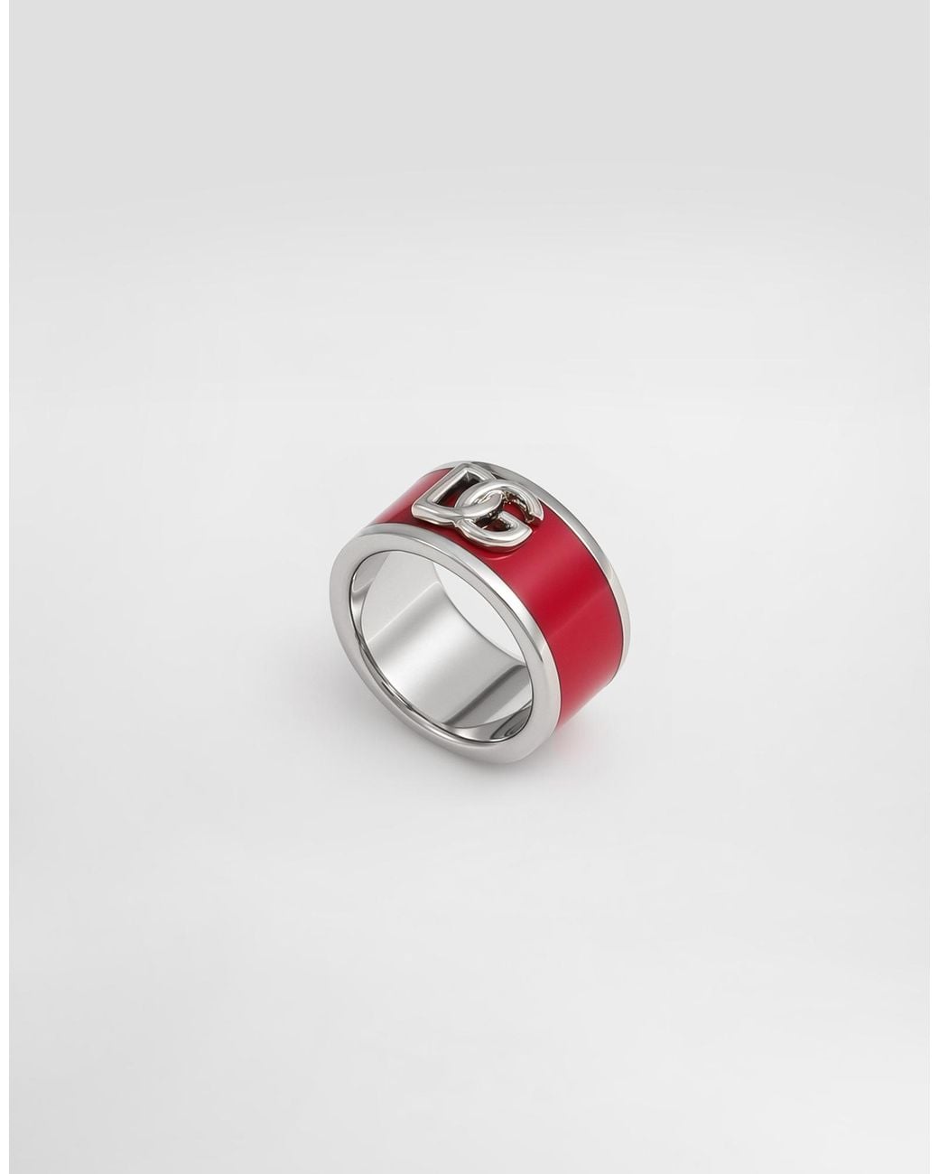 Dolce & Gabbana White Logo-Plaque Enamel Ring