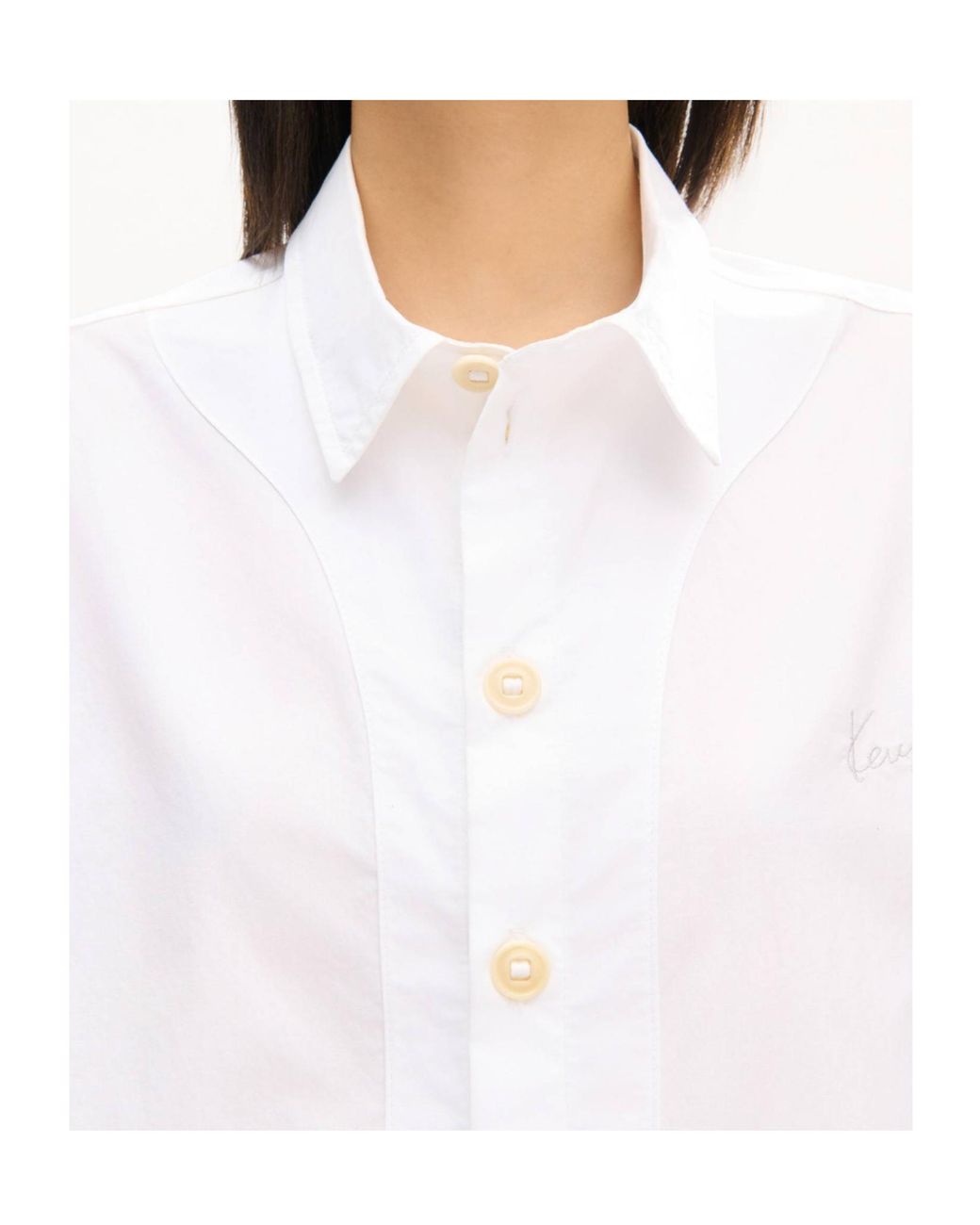 KENZO White Cropped Logo Embroidered Shirt