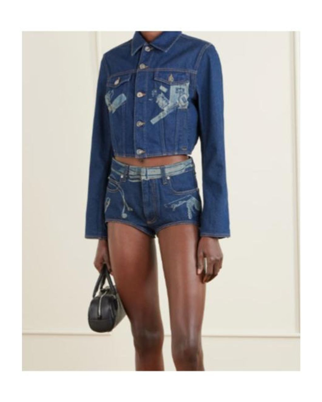 Jean Paul Gaultier Blue Cropped Printed Denim Jacket
