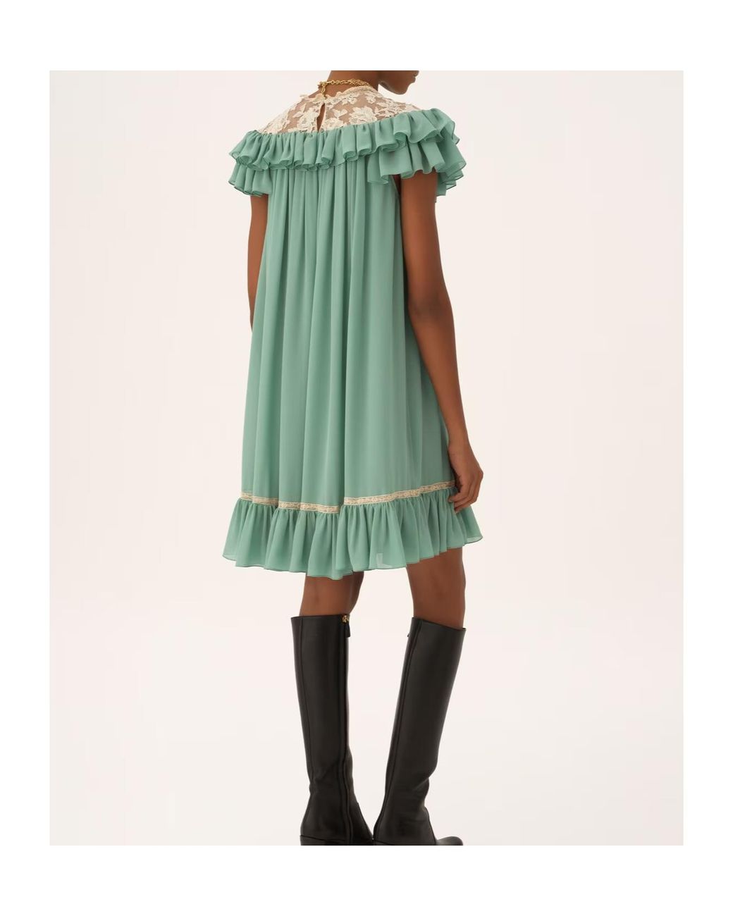 Chloé Green Short-Sleeve Mini Dress