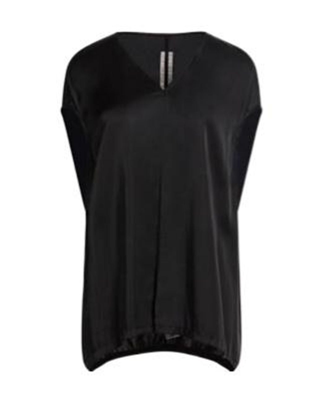 Rick Owens Black Solid-Color Satin Short-Sleeve V-Neck Top