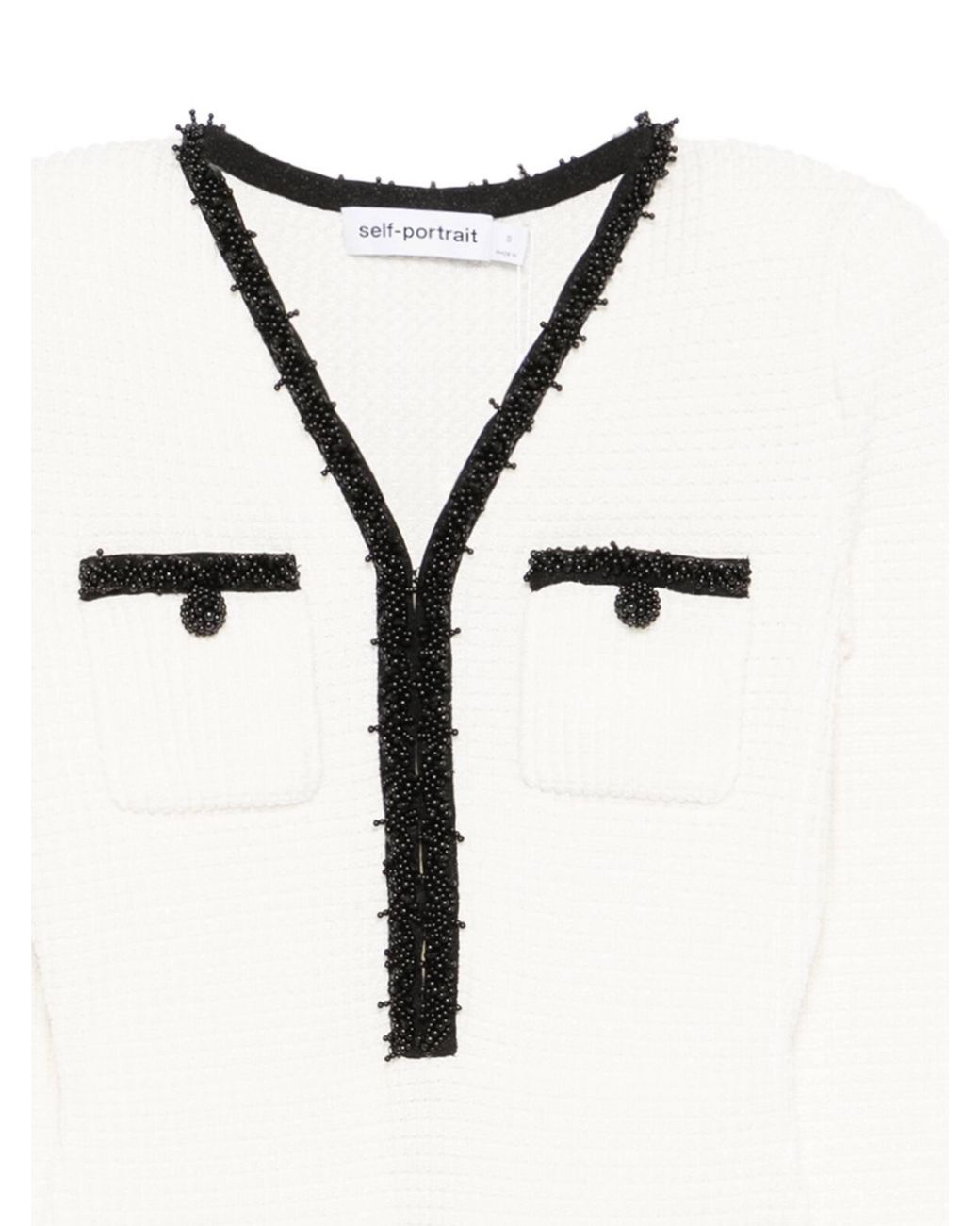 Self-Portrait White Bead-Detailed Long-Sleeved Mini Dress