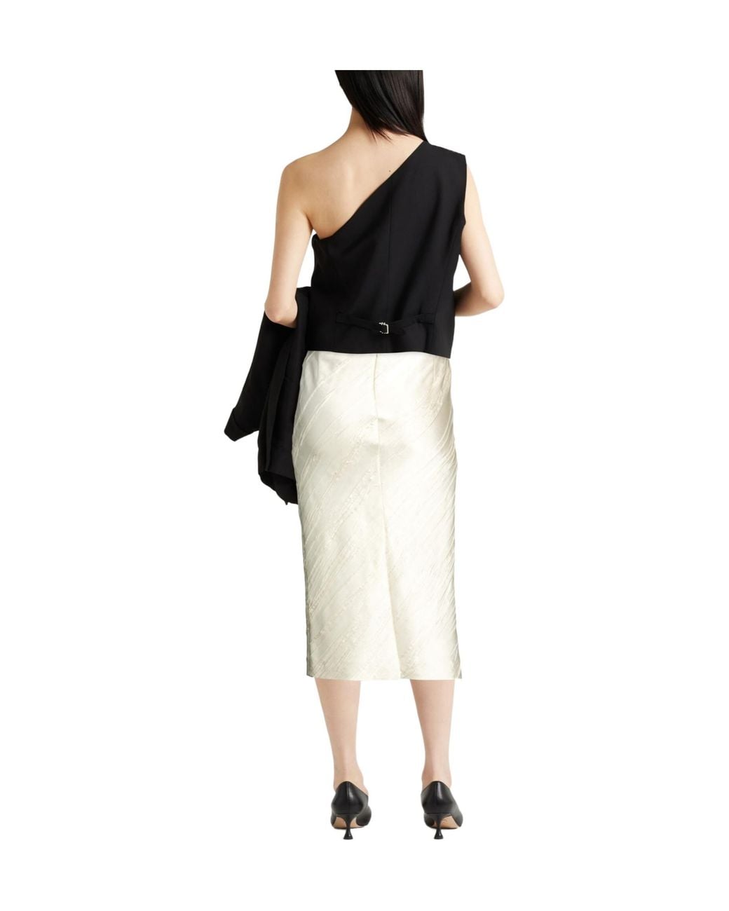 Sportmax White Minimalist Satin Midi Skirt
