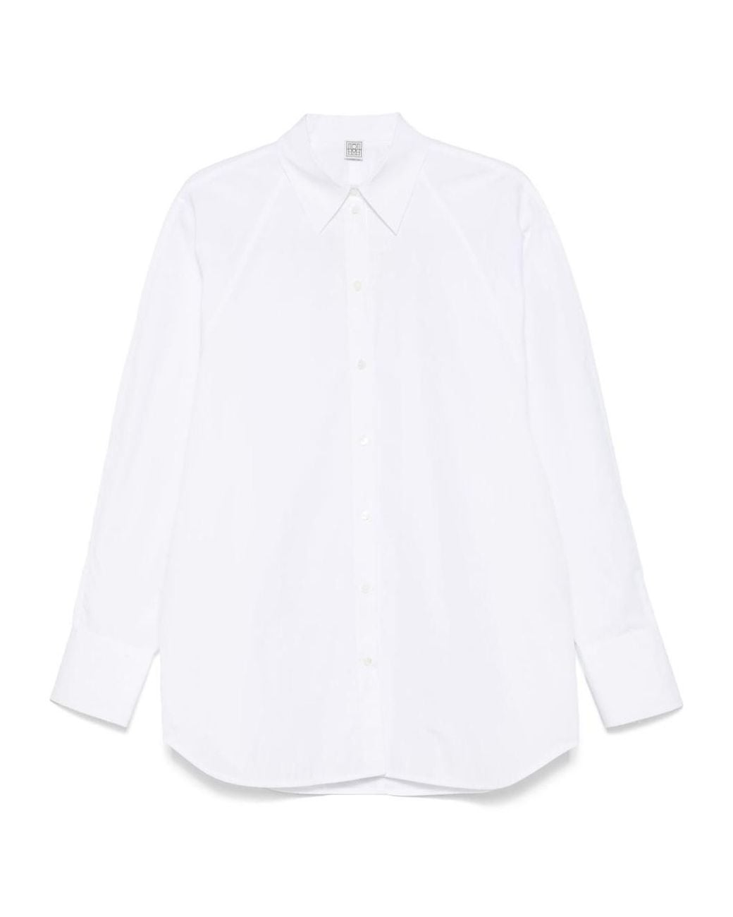 Totême White Totême Curved Hem Raglan-Sleeved Shirt