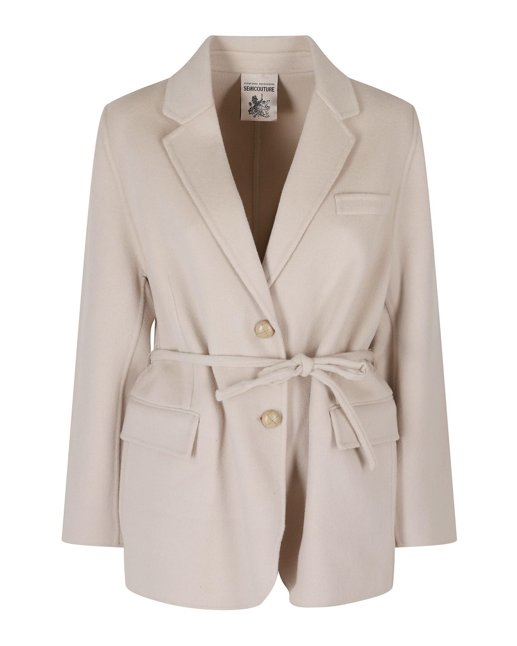 Semicouture Natural Belted Wool Coat