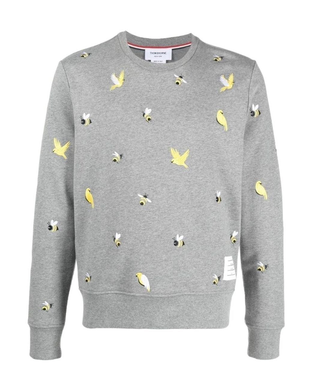 Thom Browne Gray Embroidered Crewneck Sweatshirt for men