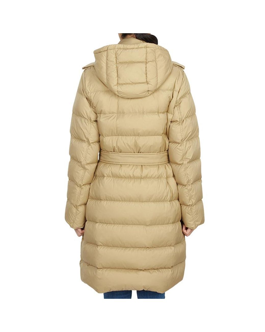 Burberry Natural Double Breasted Belted Hooded Puffer Coat