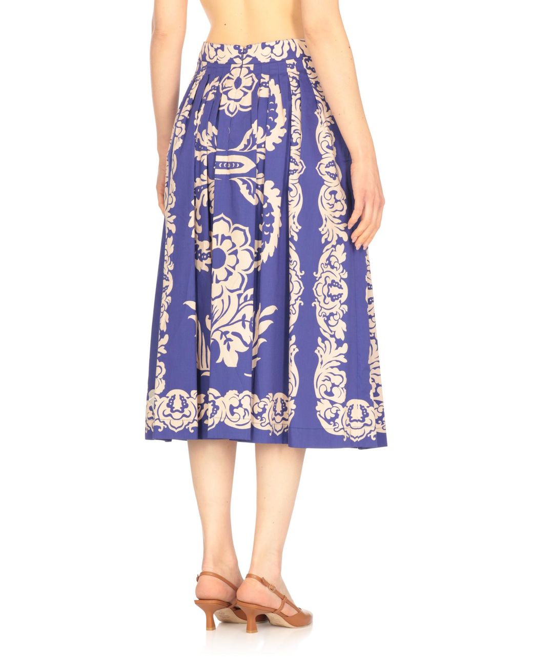 Etro Blue Pleat Detailed Printed Midi Skirt