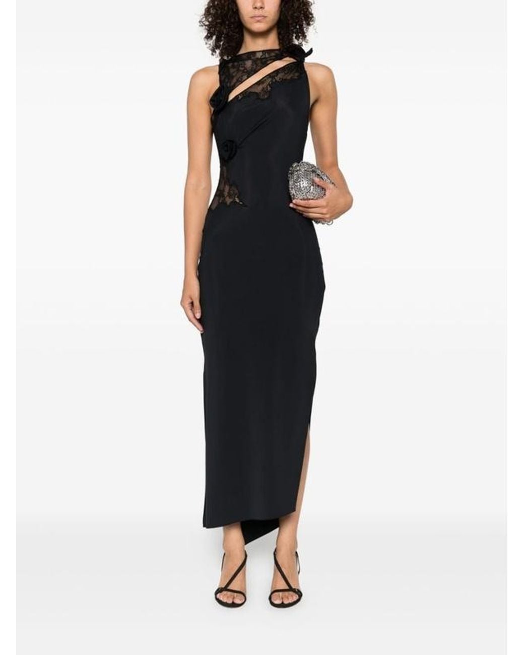 Coperni Black Lace Asymmetrical Maxi Dress