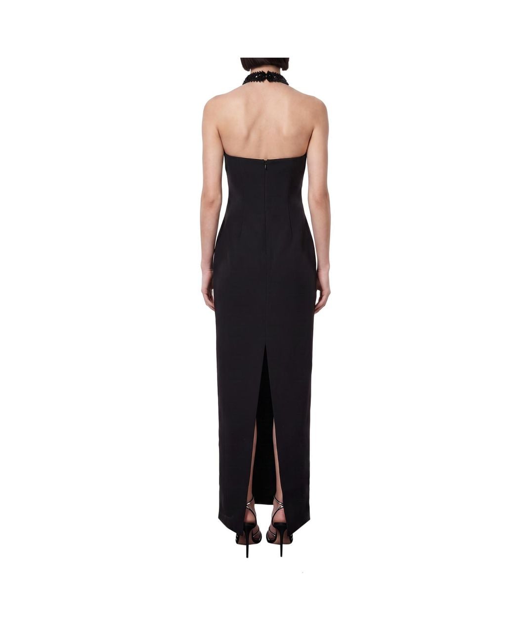 Roland Mouret Black Embellished Halter Neck Crepe Gown