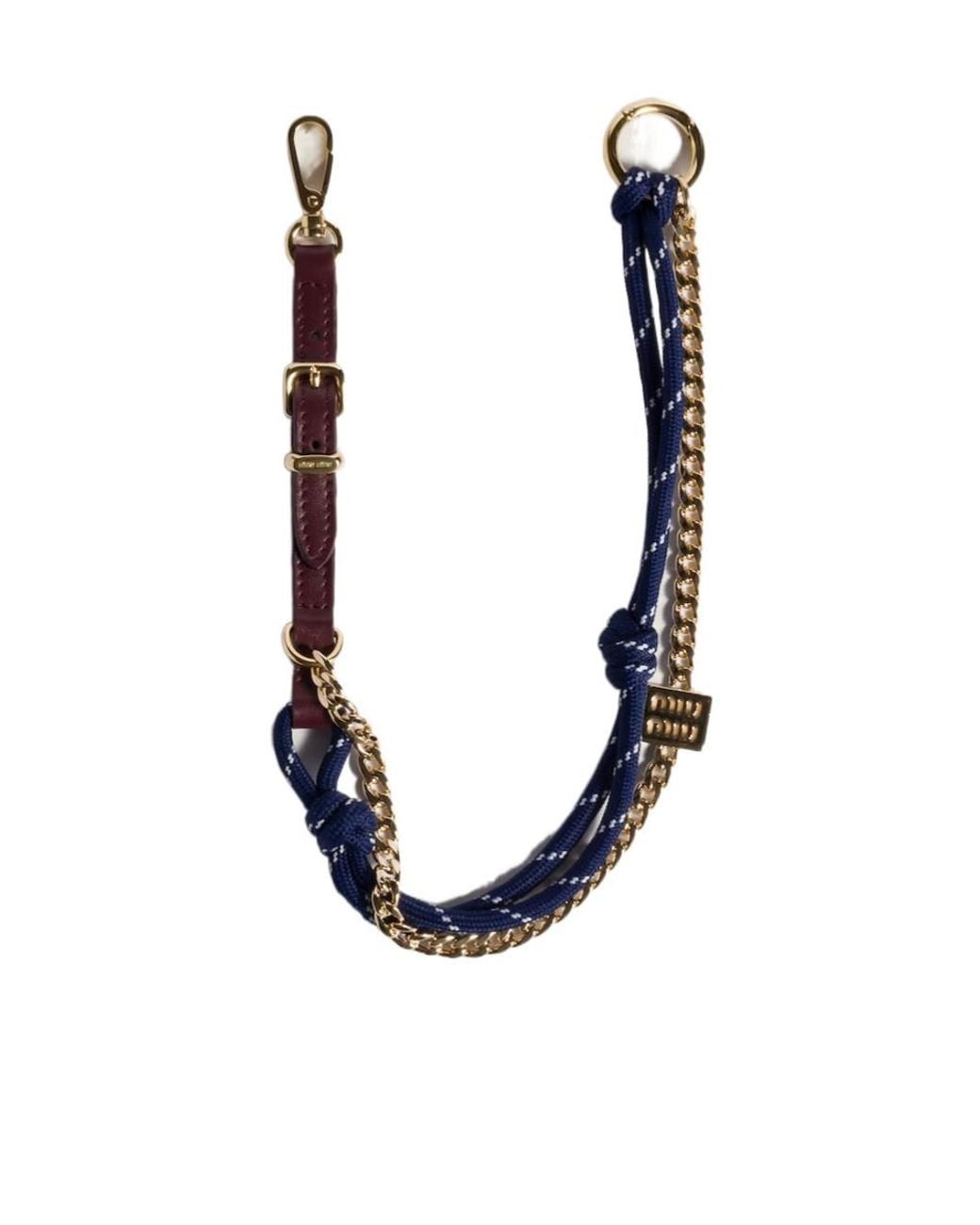 Miu Miu Blue Leather, Cord And Metal Trick Keyring