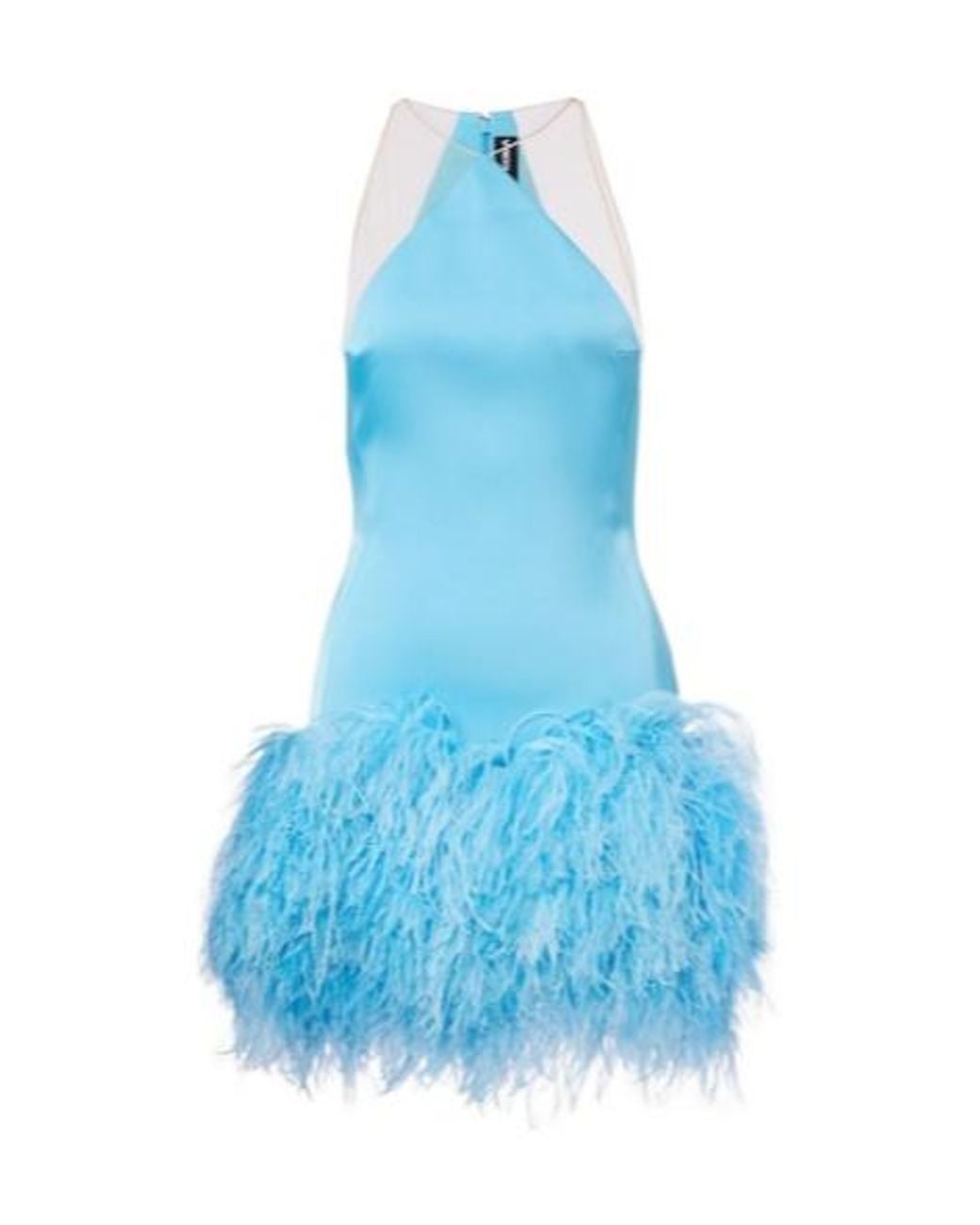 David Koma Blue Feather-Trimmed Satin Minidress