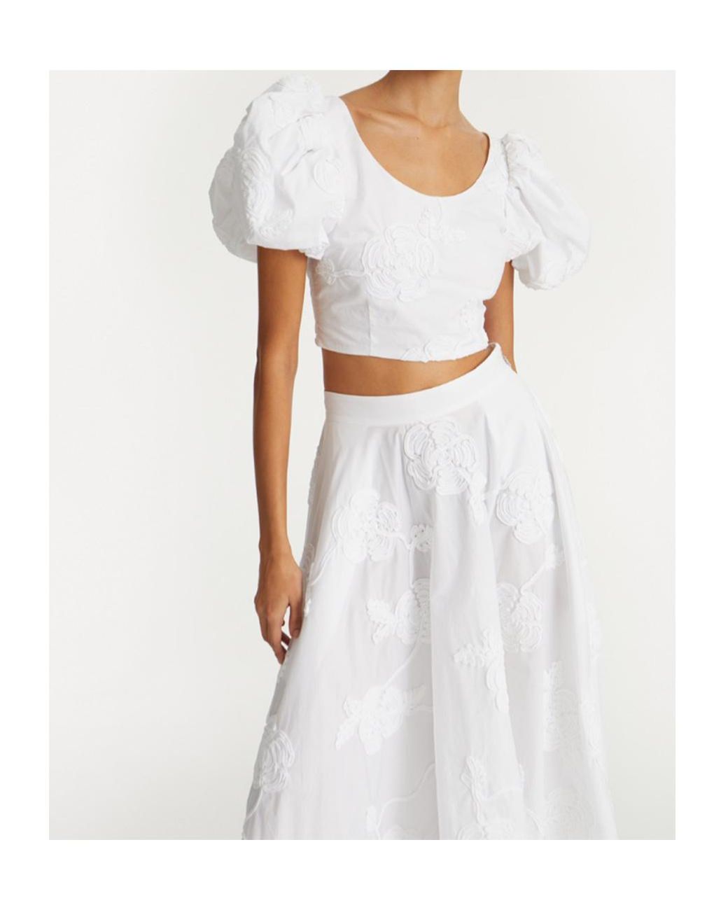 ROTATE BIRGER CHRISTENSEN White Puff-Sleeve Floral-Embroidered Top