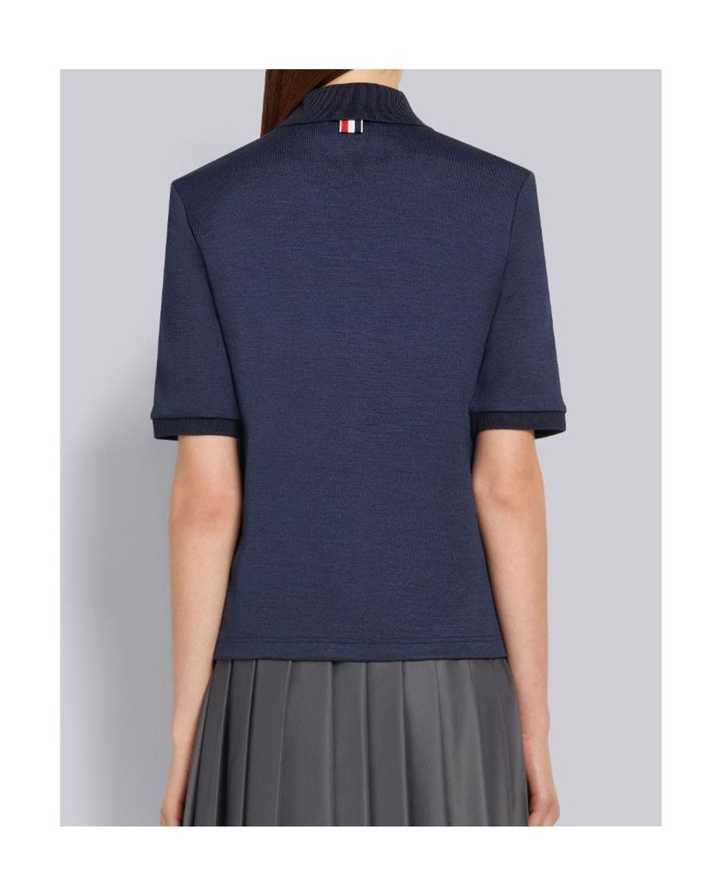 Thom Browne Blue Floral Button-Detail Polo Top