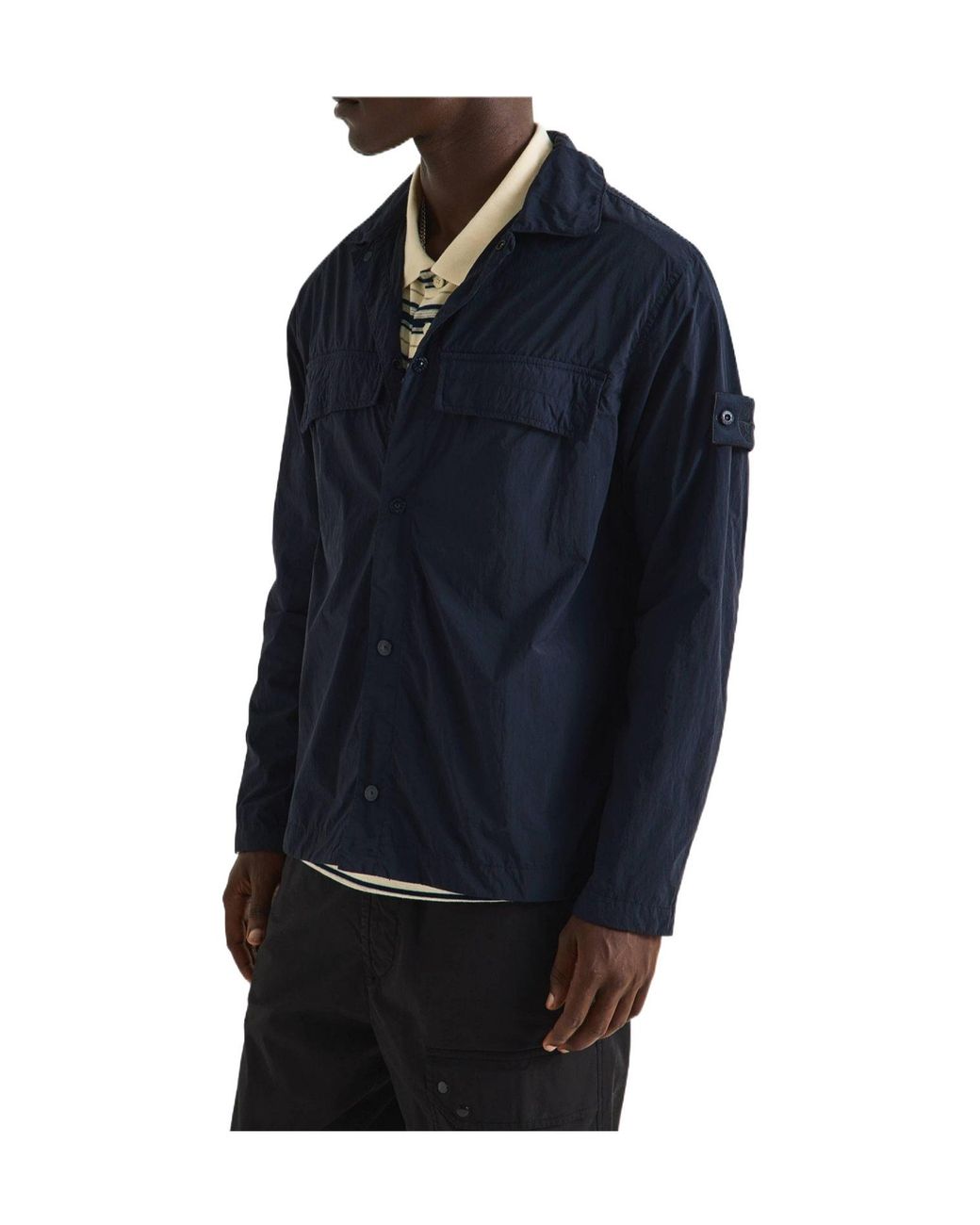 Stone Island Blue Shirt-Style Overshirt for men