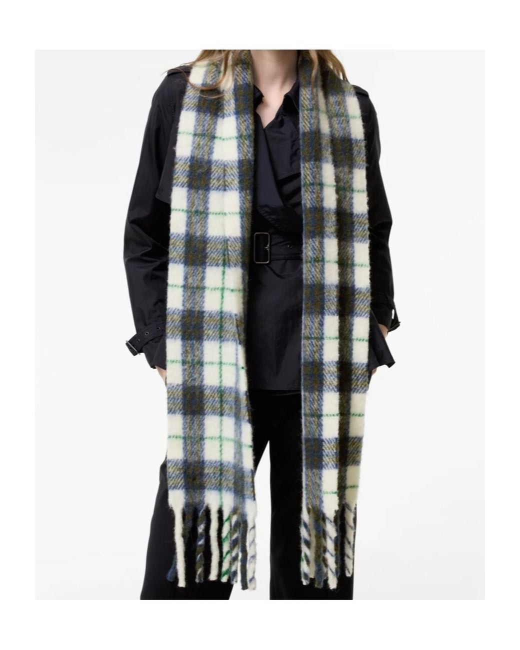Burberry White Checked Fringed-Edge Scarf