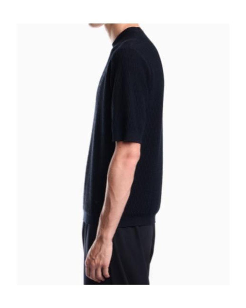 Emporio Armani Blue Textured Short-Sleeve Knitted Sweater for men