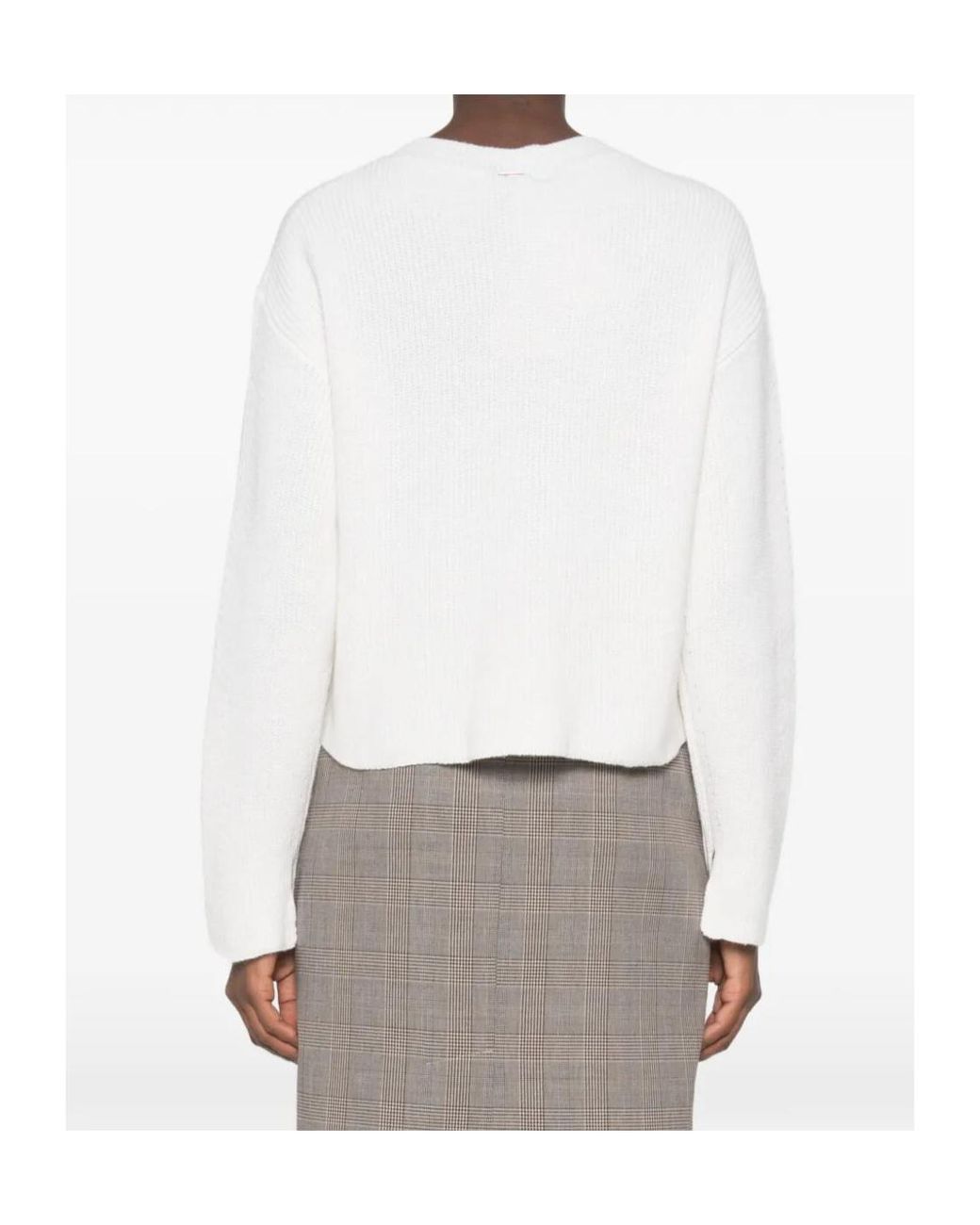 Twinset White Ribbed-Knit V-Neck Sweater