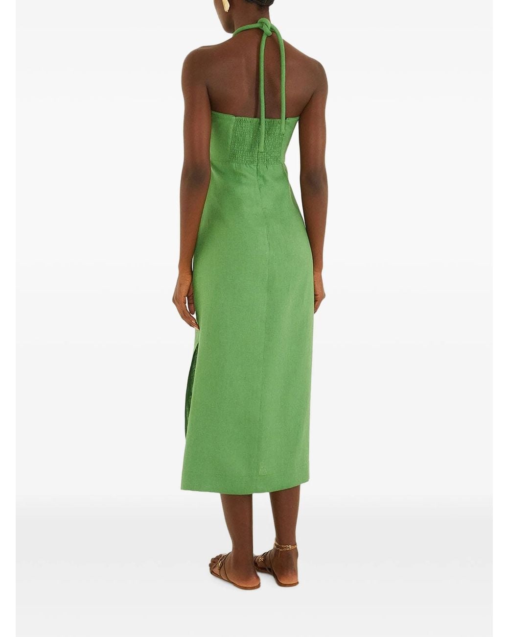 Farm Rio Green Palm-Tree Embroidery Midi Dress