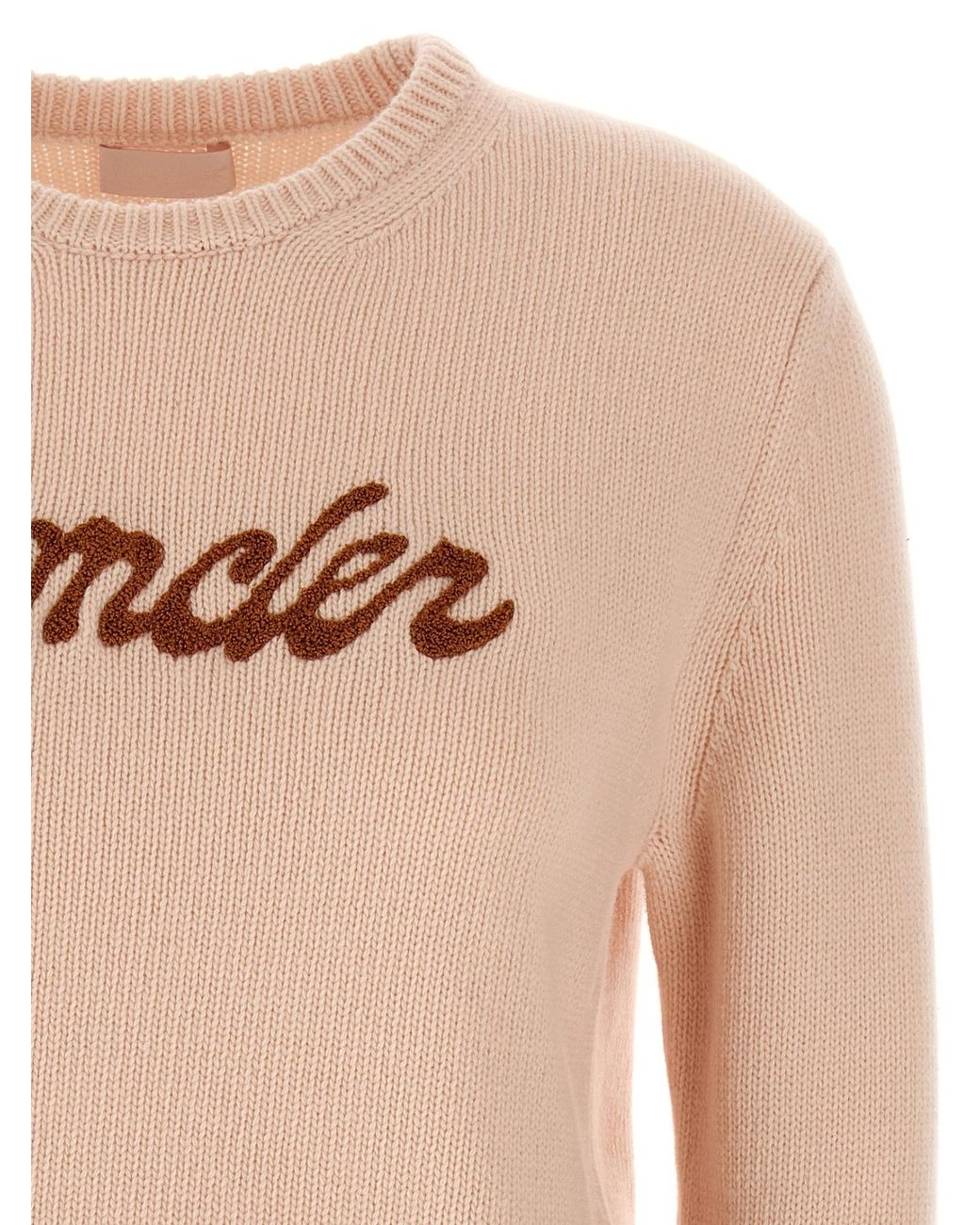 Moncler Pink Logo Detailed Crewneck Jumper