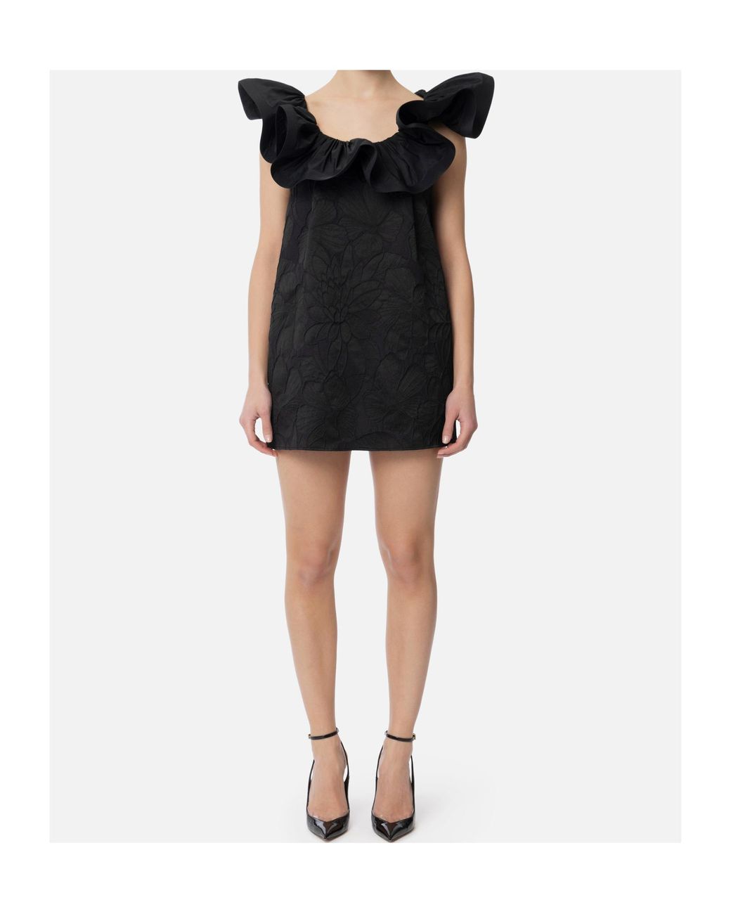 ワンピース ELISABETTA FRANCHI Floral jacquard dress with ruffles Floral jacquard dress with ruffles | Elisabetta Franchi