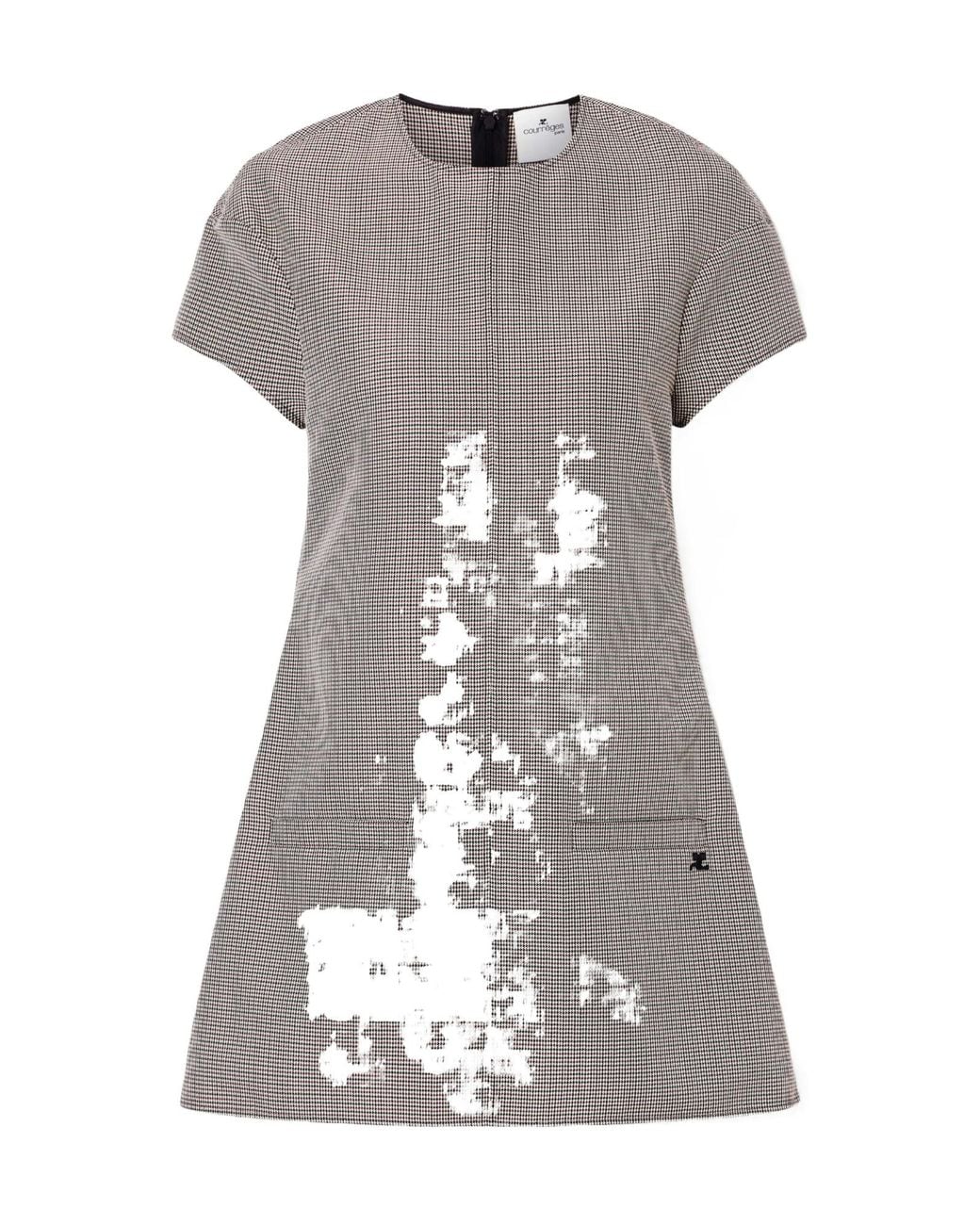 Courreges Gray Heritage Houndstooth Wool-Blend Mini Dress