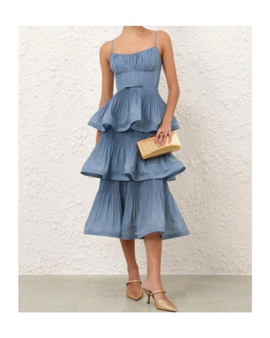 Zimmermann Blue Pleated Tiered Midi Dress