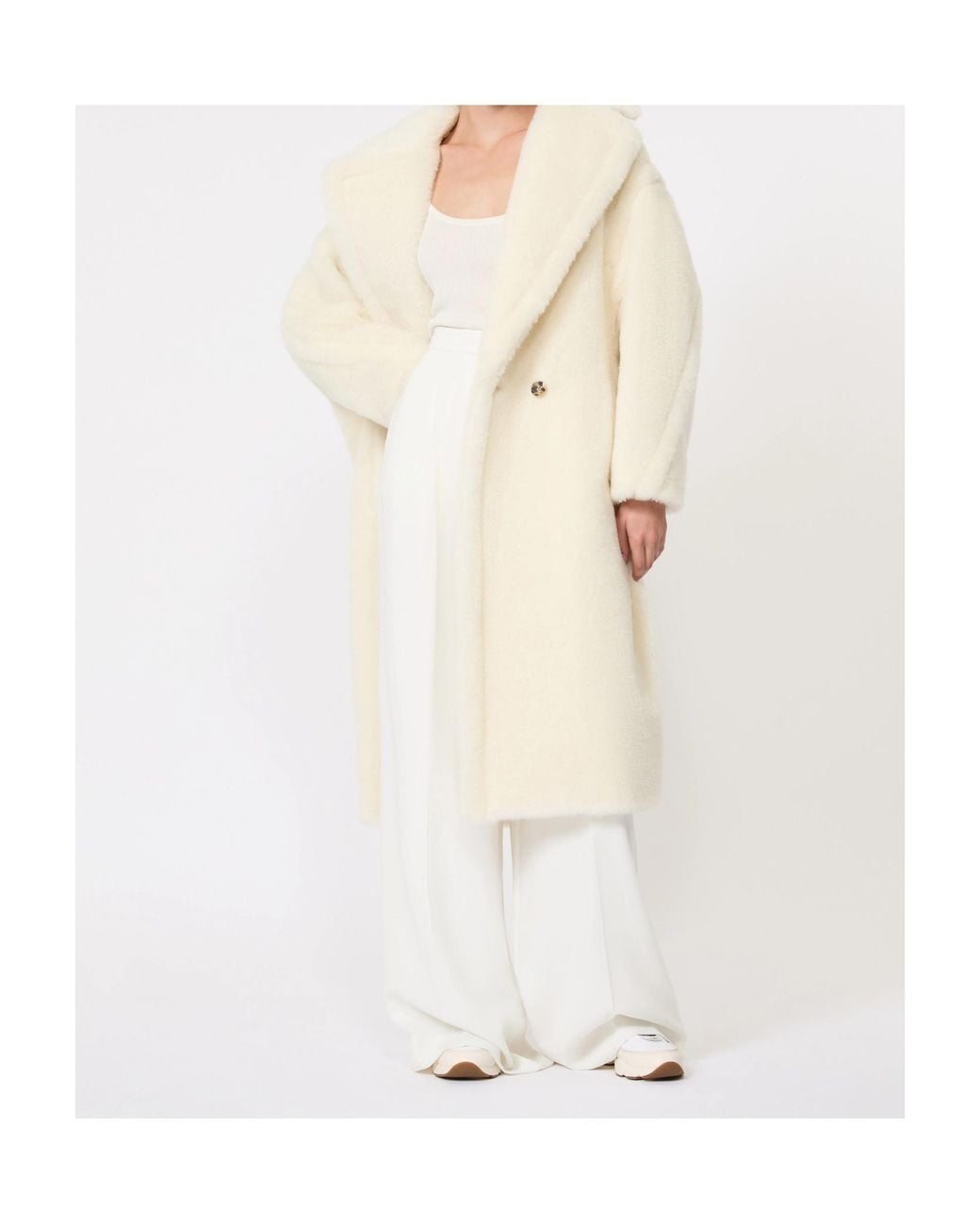 Max Mara White Tedgirl Buttoned Long Coat
