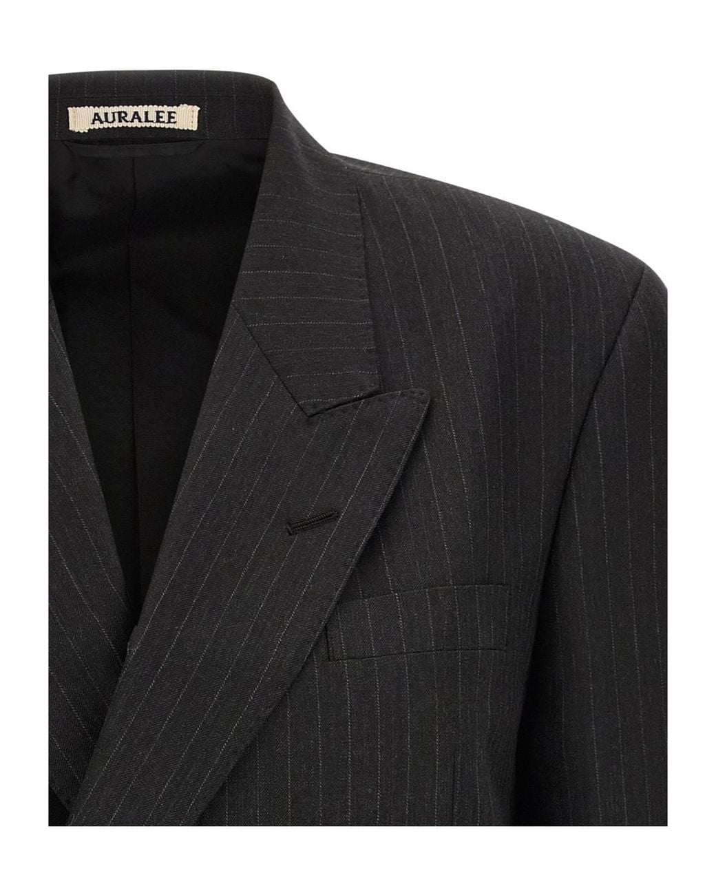 Auralee Black Wool Double-Breasted Suit Jacket