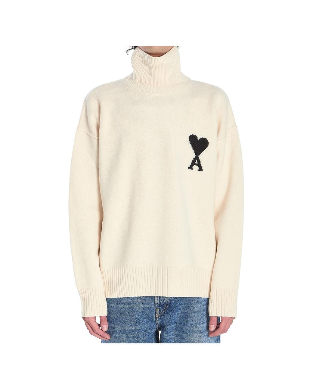 AMI White Ami De Coeur Turtleneck Knitted Jumper for men