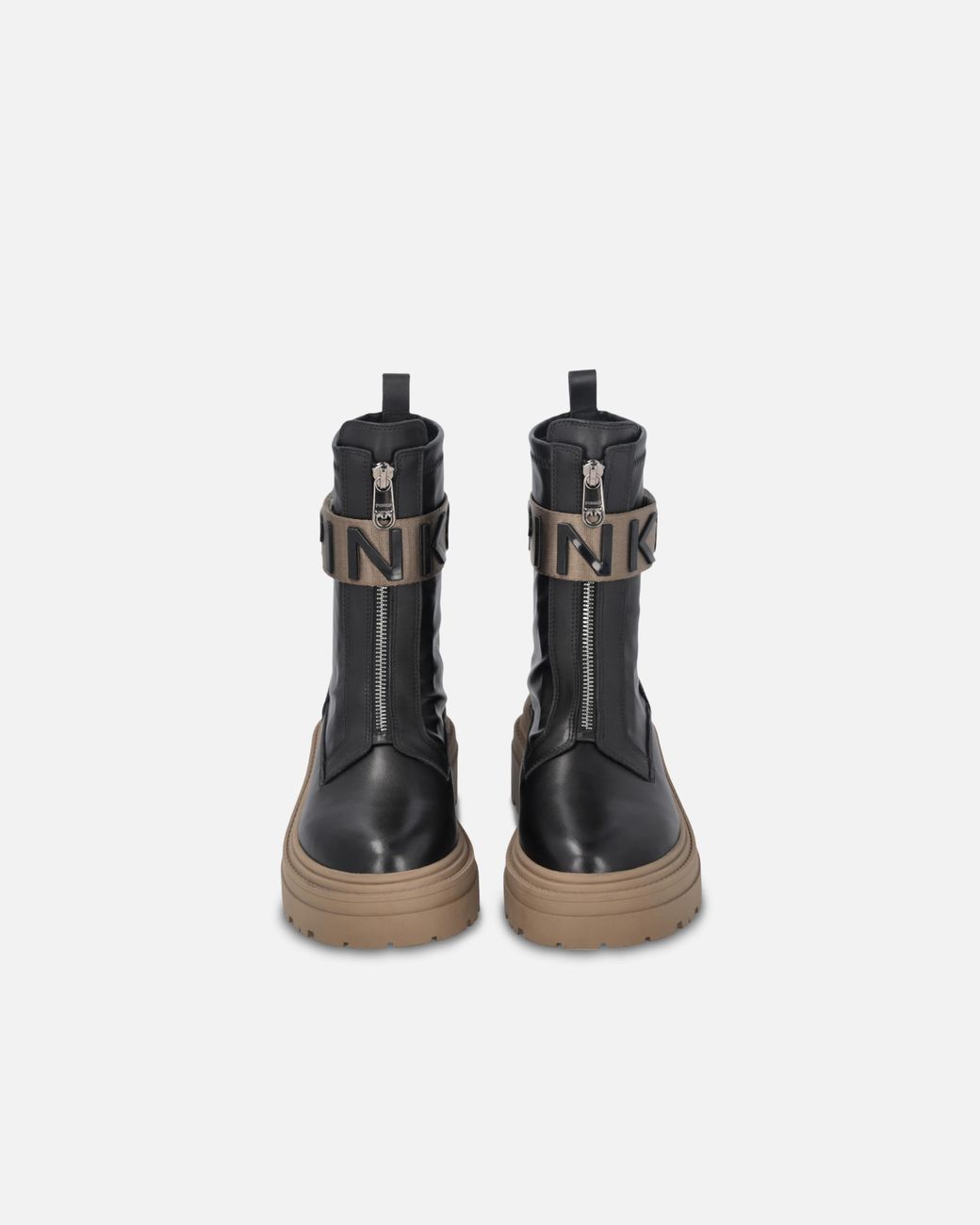 Pinko Black Logo Detailed Zipped Ankle Boots