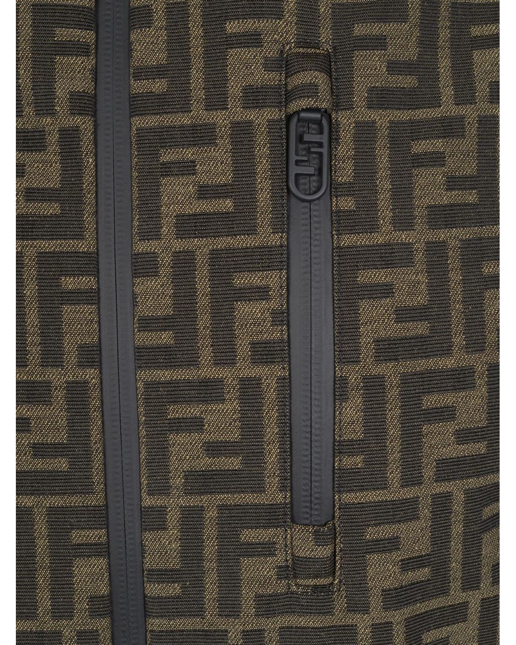 Fendi Green Ff Motif Zip-Up Hooded Jacket