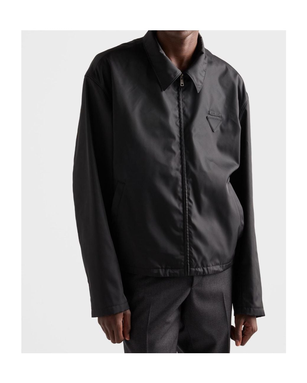 Prada Black Triangle-Patch Zipped Jacket for men