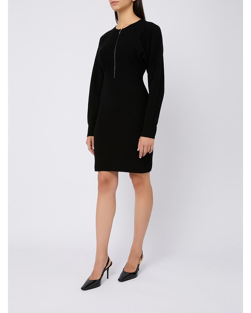 Max Mara Black Studio Zip Detailed Crewneck Long-Sleeved Dress