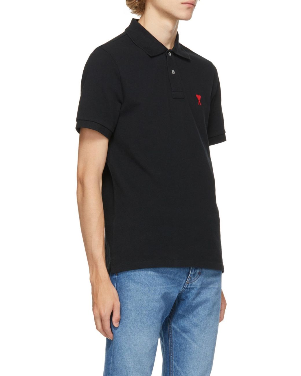 AMI Black Ami Logo Embroidered Short-Sleeve Polo Shirt for men