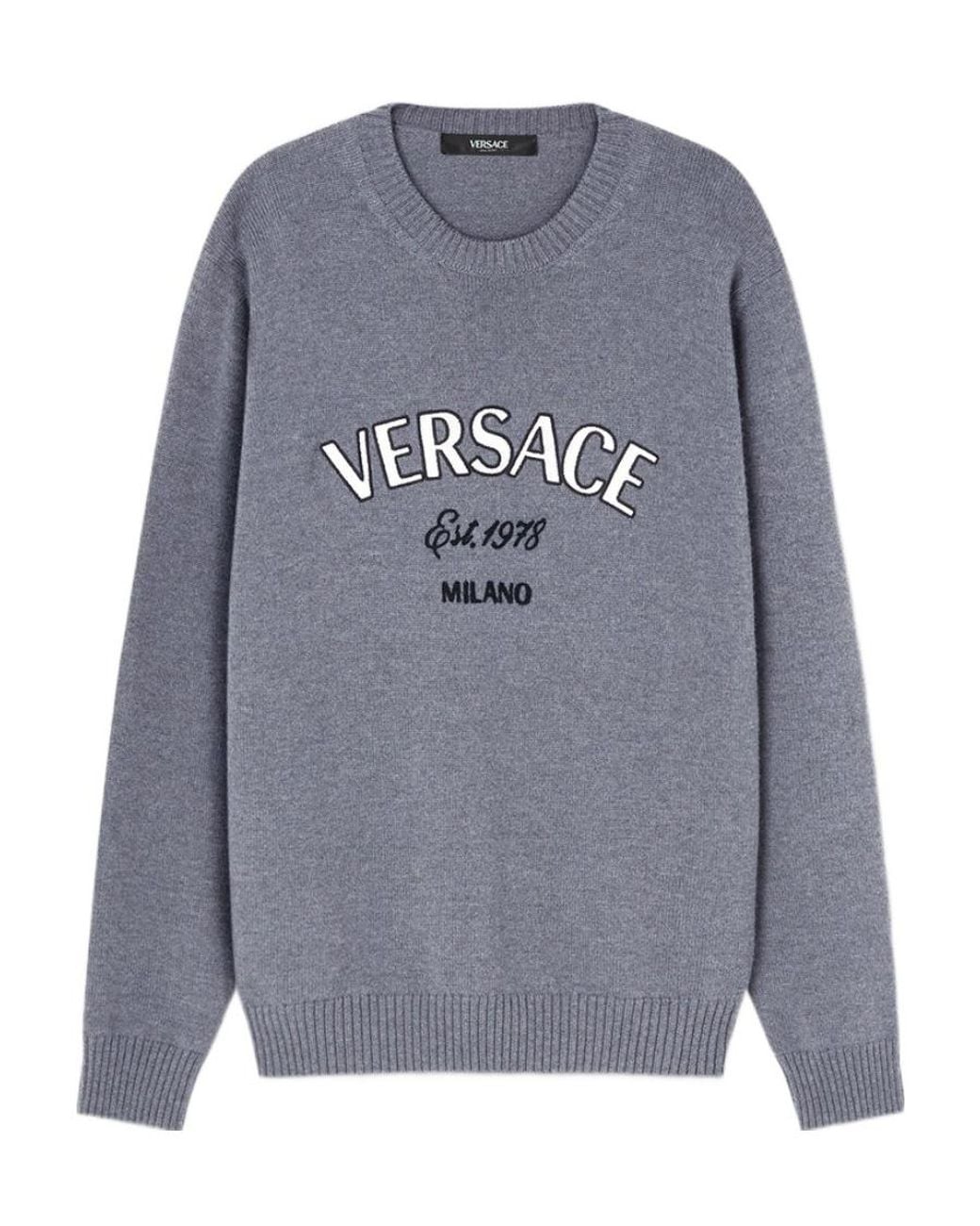 Versace Gray Logo-Embroidered Crewneck Jumper for men