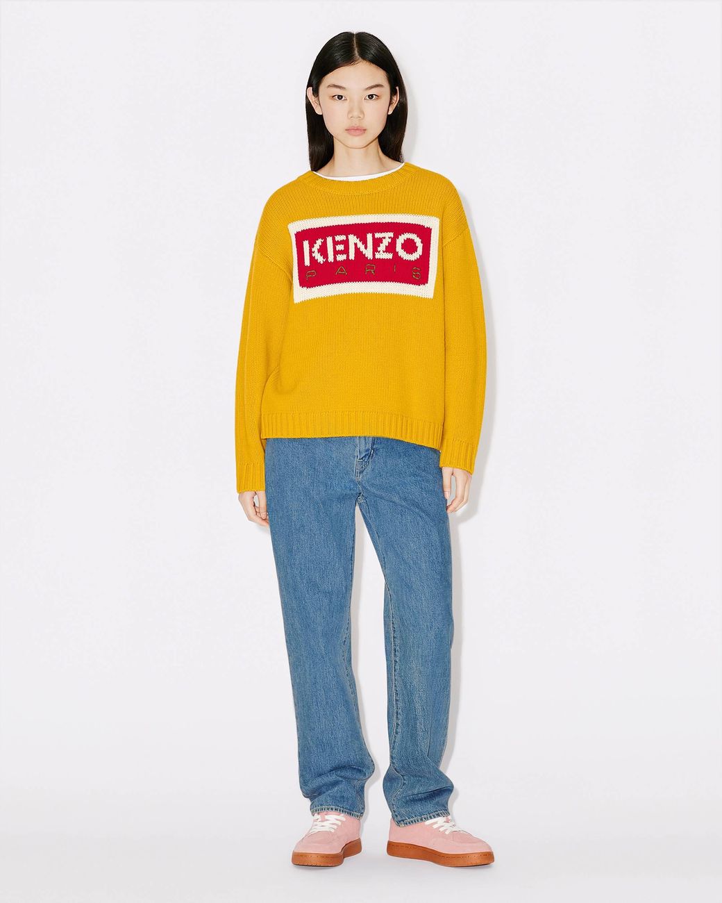 KENZO Yellow Logo Intarsia Crewneck Jumper