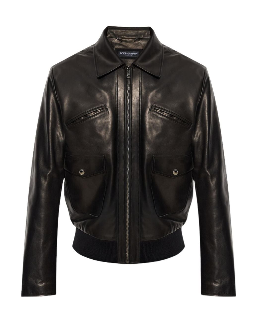 Dolce & Gabbana Black Zip-Front Leather Jacket for men