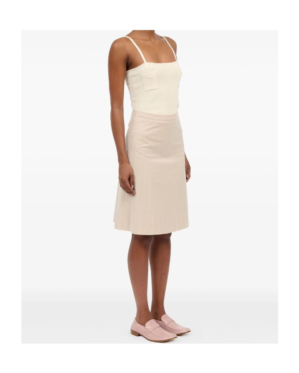 MM6 by Maison Margiela Natural Pleated Poplin Skirt
