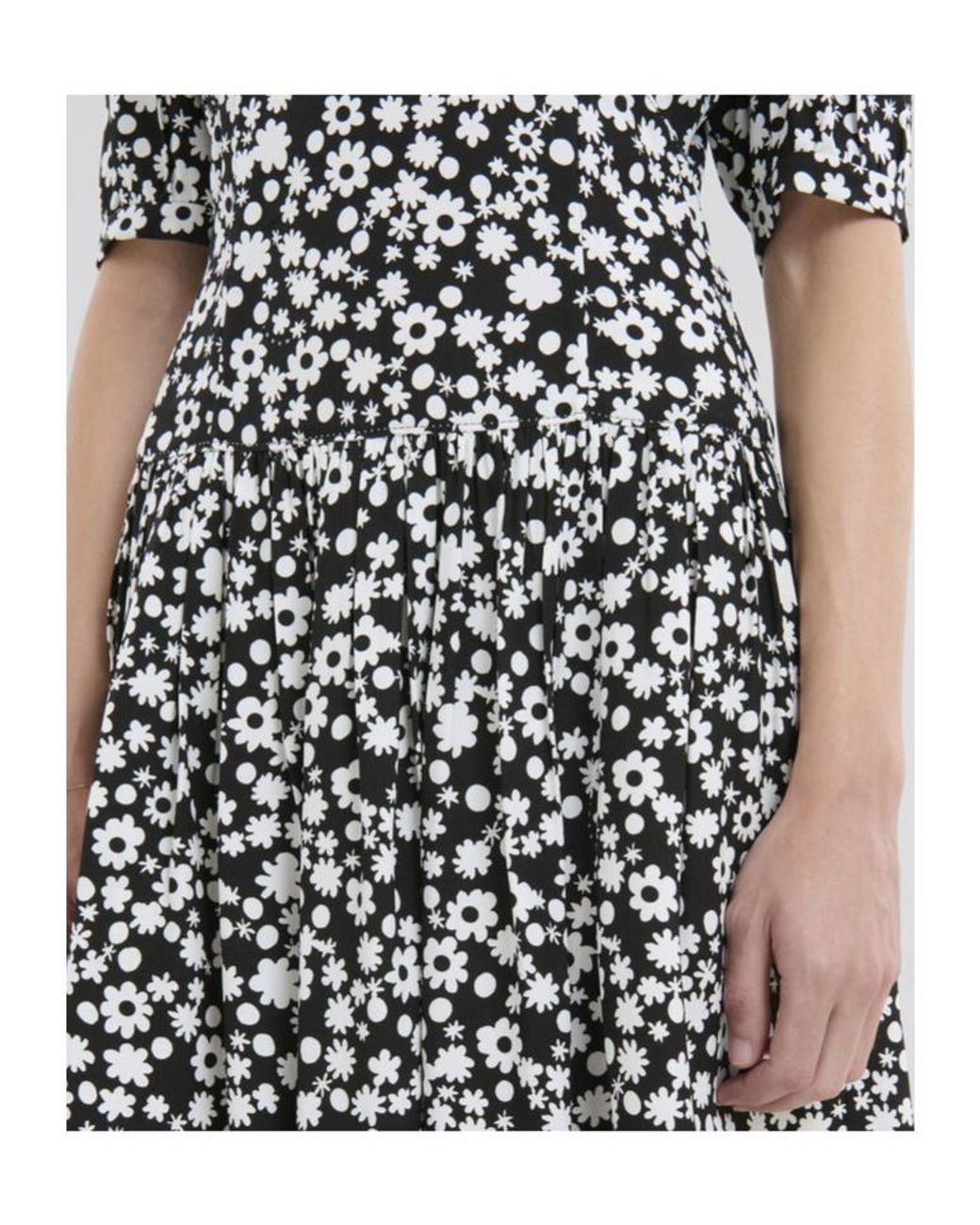 Marni Black And Short Satin Dress With Pop Fields Motif